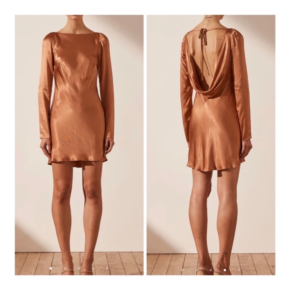 shona joy LA LUNE LONG SLEEVE BACKLESS MINI DRESS - COPPER SZ 6